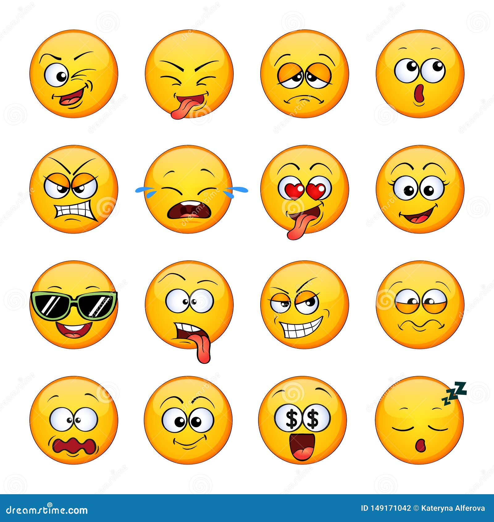 emoji. emoticons. cute cartoon round faces with diferent emotion